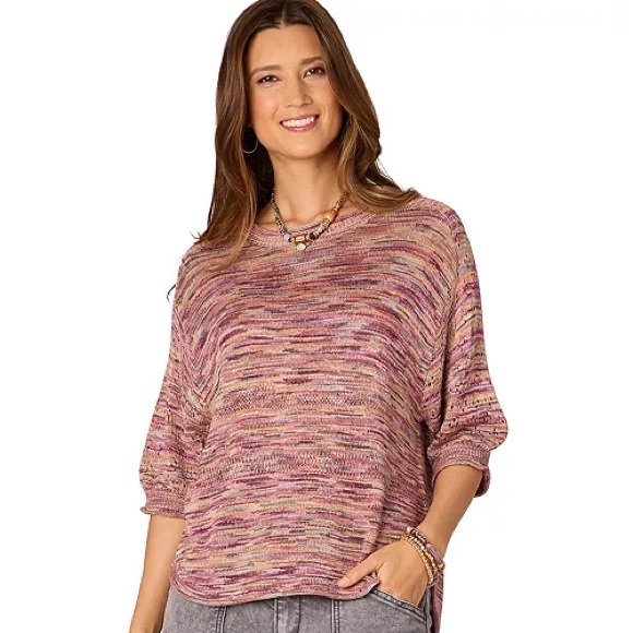 Democracy Sweaters - EUC Democracy Multicolor Heathered Loose Fitted Knit Top w/Sleeves Asymmetrical